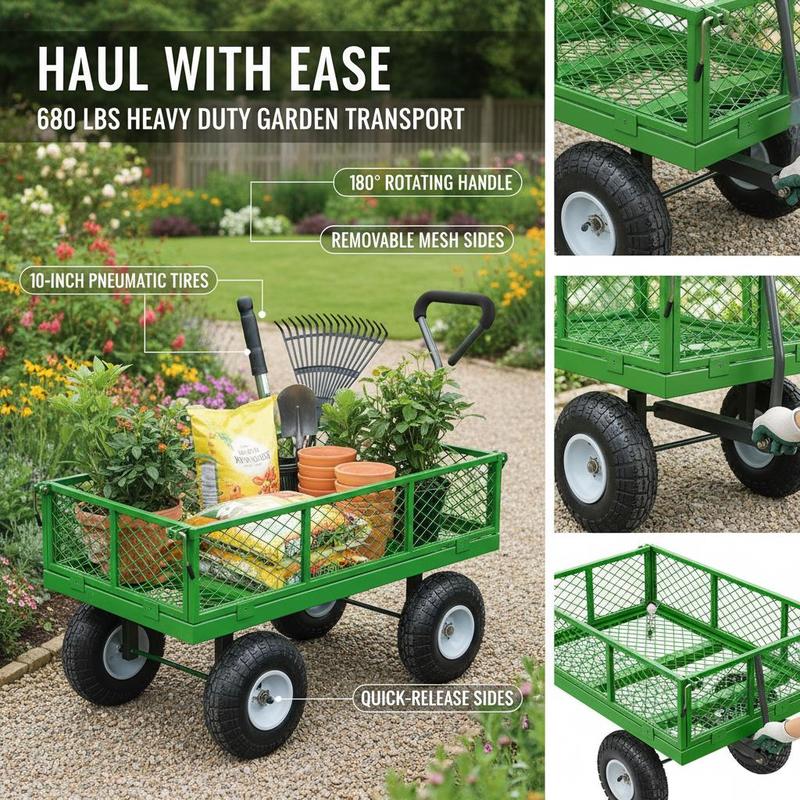 Steel Garden Cart 680 Lbs For  - Heavy Equipment Yard recensione e prezzo