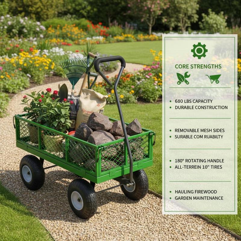 Steel Garden Cart 680 Lbs For  - Heavy Equipment Yard recensione e prezzo