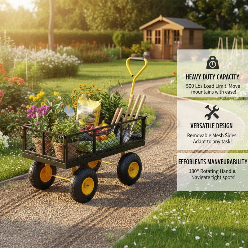 Steel Garden Cart 500 Lbs For  - Heavy Equipment Yard recensione e prezzo